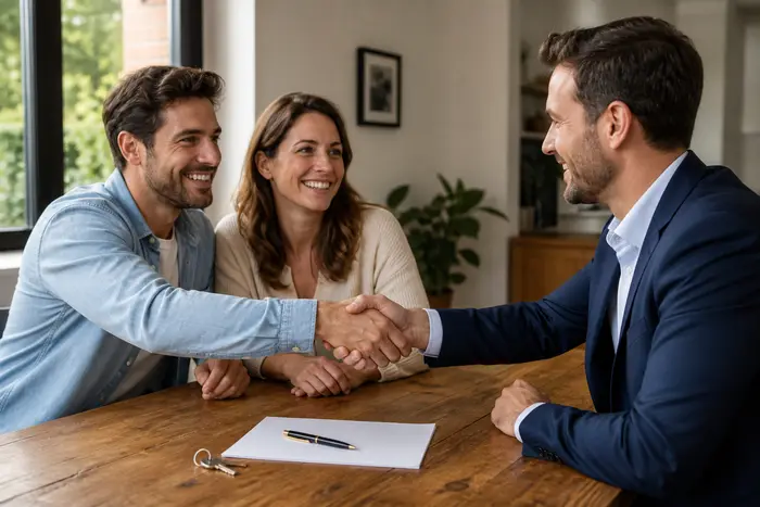 Homeowners shaking hands at closing