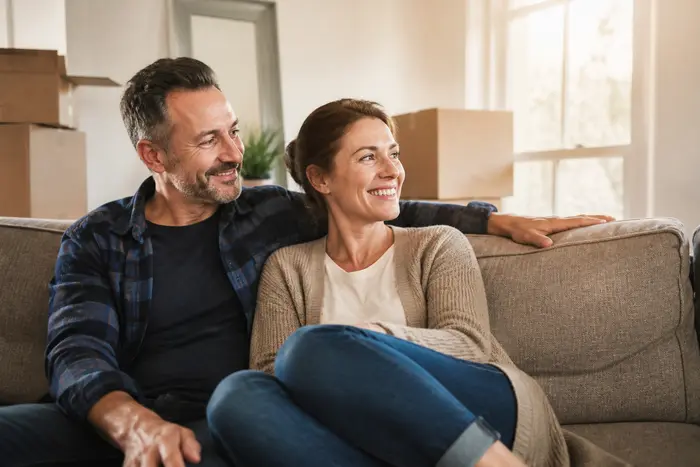 Relaxed couple at home after a simple cash sale