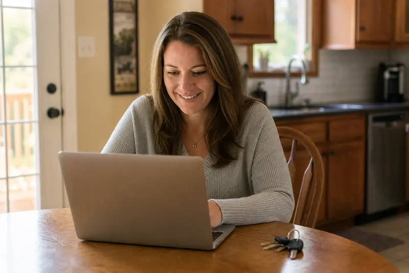 Homeowner filling out a short form about her house