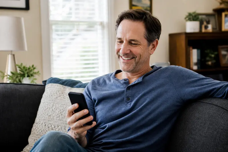 Homeowner reviewing a cash offer on his phone
